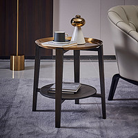 JNLEZI 意式極簡輕奢邊幾實木圓桌小茶幾不銹鋼沙發邊桌侘寂風角幾