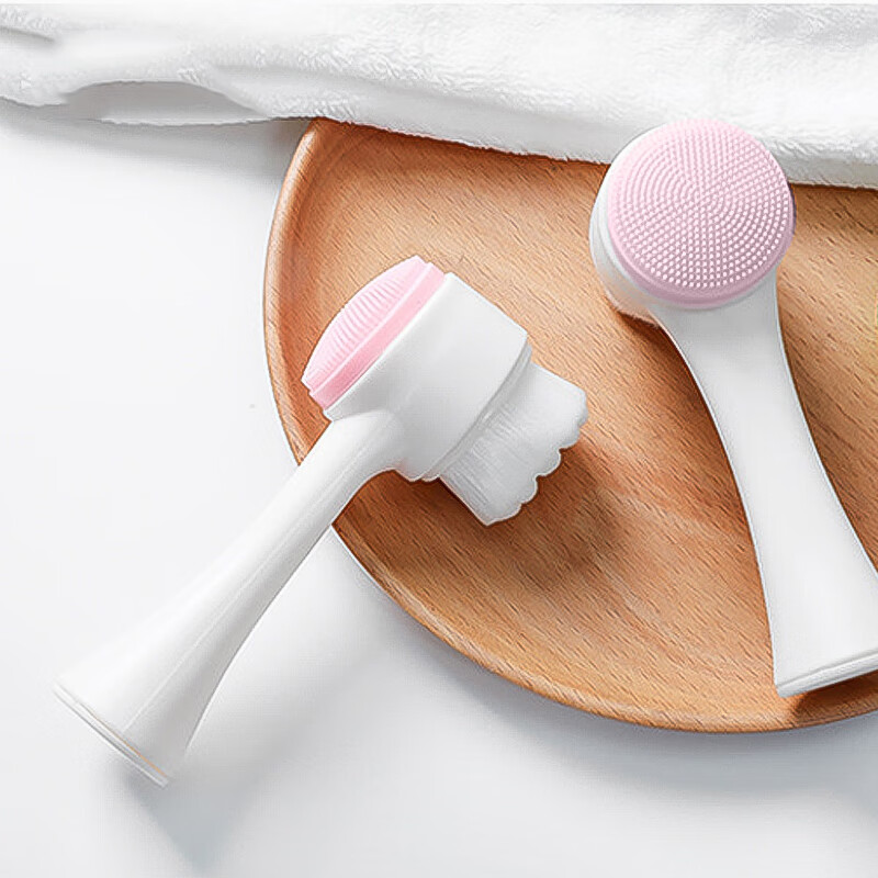晨色洁面刷 3d硅胶洁面仪 软毛双面按摩刷 手动美容清洁工具 粉色 手动双面洁面刷粉色