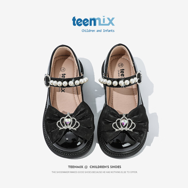 天美意（TEENMIX）天美意童鞋女童小皮鞋黑色宝宝单鞋子儿童公主鞋大童 黑色 30码