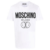 MOSCHINO 春夏圓領短袖T恤白色男女款double smiley印花