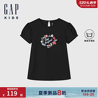 Gap女童2024夏季高弹凉感花卉印花泡泡袖T恤儿童装上衣465959 黑色 140cm(10-11岁) 亚洲尺码