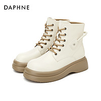 DAPHNE 達芙妮 馬丁靴女鞋爆款2024春季新款時尚百搭爆款圓頭短靴白色女靴