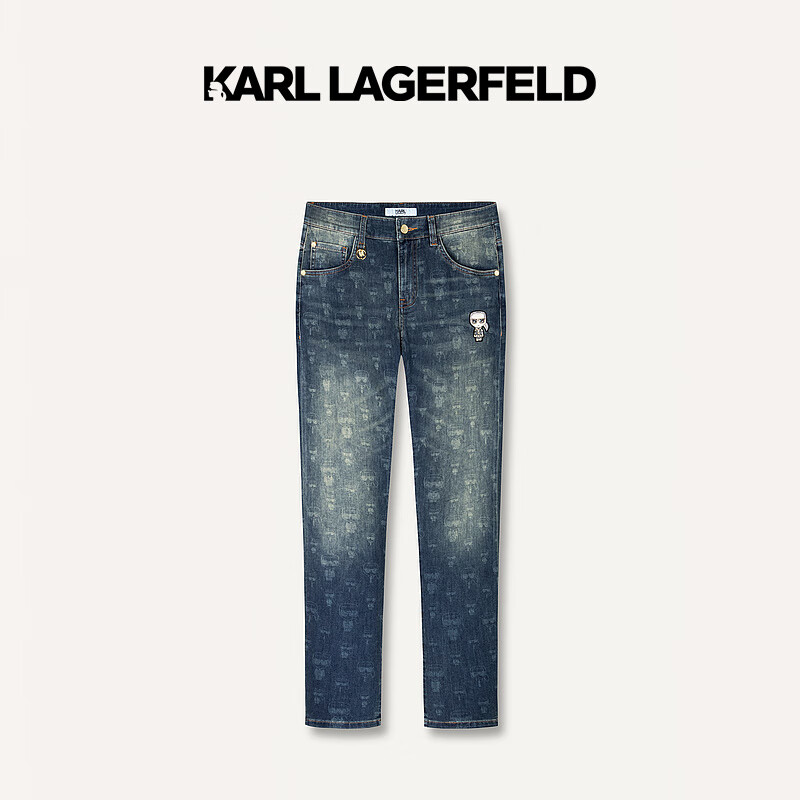Karl Lagerfeld卡尔拉格斐轻奢老佛爷男装 2024夏款LOGO个性潮流休闲牛仔裤 蓝色 29