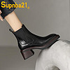 Supnba21 森馬（Senma）切爾西短靴女冬女靴真皮馬丁靴煙筒靴粗跟高跟鞋 黑色單里 37