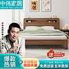 ZHONGWEI 中偉 家用實木床板式床主臥現代簡約夜燈儲物經濟型出租屋雙人床1.5米