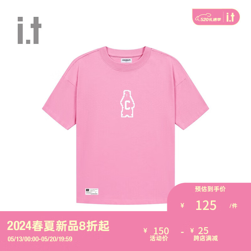 :CHOCOOLATE it 男装圆领短袖T恤2024夏季潮流趣味半袖M006530 PKX/粉红色 XS