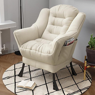 新颜值主义 椅子电脑椅懒人椅宿舍阳台沙发椅舒适小沙发软卧靠背椅XY09 米白色-升级加厚款-(不带抱枕)