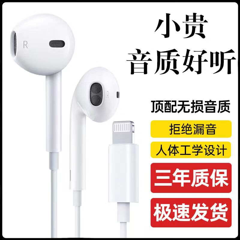 柏配有线耳机适用于苹果降噪带麦半入耳式线控音乐耳机 白色-苹果【环绕音质+线控带麦】