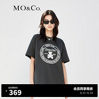 MO&Co.泰迪熊徽章印花圆领短袖宽松T恤纯棉上衣上装 古堡灰色 M/165