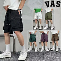 VAS&CO; 夏季薄款純色簡約多口袋工裝短褲男士五分休閑潮牌運動中褲