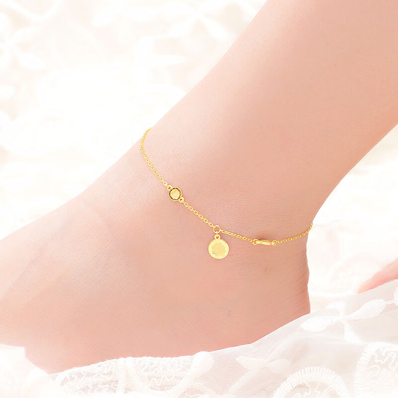 蒂蔻（Tico）520 时尚足金黄金脚链女3D硬金花瓣脚饰品