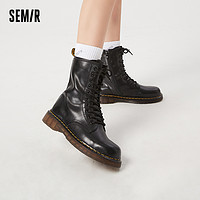 88VIP：Semir 森馬 女士黑色馬丁靴2024春秋新款時尚純色百搭短靴休閑女孩靴子