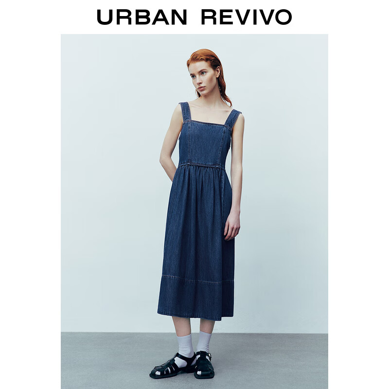 UR2024夏季女都市休闲复古水洗时髦牛仔连衣裙UWU840061 蓝色 XL