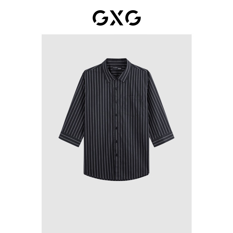 GXG男装 黑色条纹设计七分袖衬衫24年夏季G24X232030 黑色 180/XL