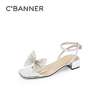 百億補貼：C.BANNER 千百度 女鞋夏季新款仙女風優雅涼鞋甜美一字帶中跟涼鞋約會鞋