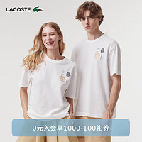 LACOSTE 拉科斯特 法国鳄鱼男女24年新款趣味图案短袖T恤|TH0135 IMF/米白色 M/175
