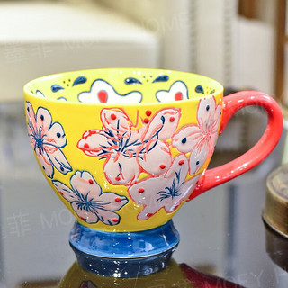 墨菲 网红早餐杯子手绘陶瓷大容量马克杯燕麦片牛奶杯下午茶杯咖啡杯 黄色