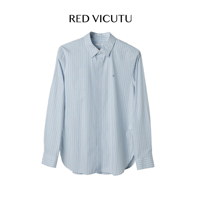 威可多（VICUTU）男士长袖衬衫春季时尚竖条纹商务休闲百搭衬衣VRW24152580 蓝色条纹 170/88A