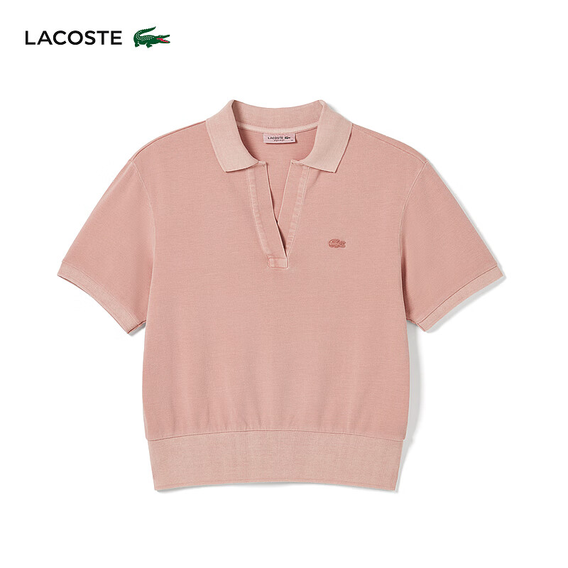 LACOSTE法国鳄鱼女装24夏季时尚短款纯色舒适短袖POLO衫|DF7185 K86/粉色 34 /155