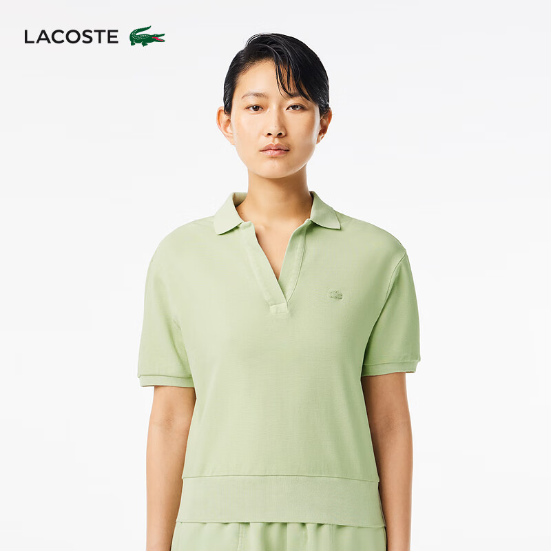 LACOSTE法国鳄鱼女装24夏季时尚短款纯色舒适短袖POLO衫|DF7185 IP8/浅绿色 38 /165