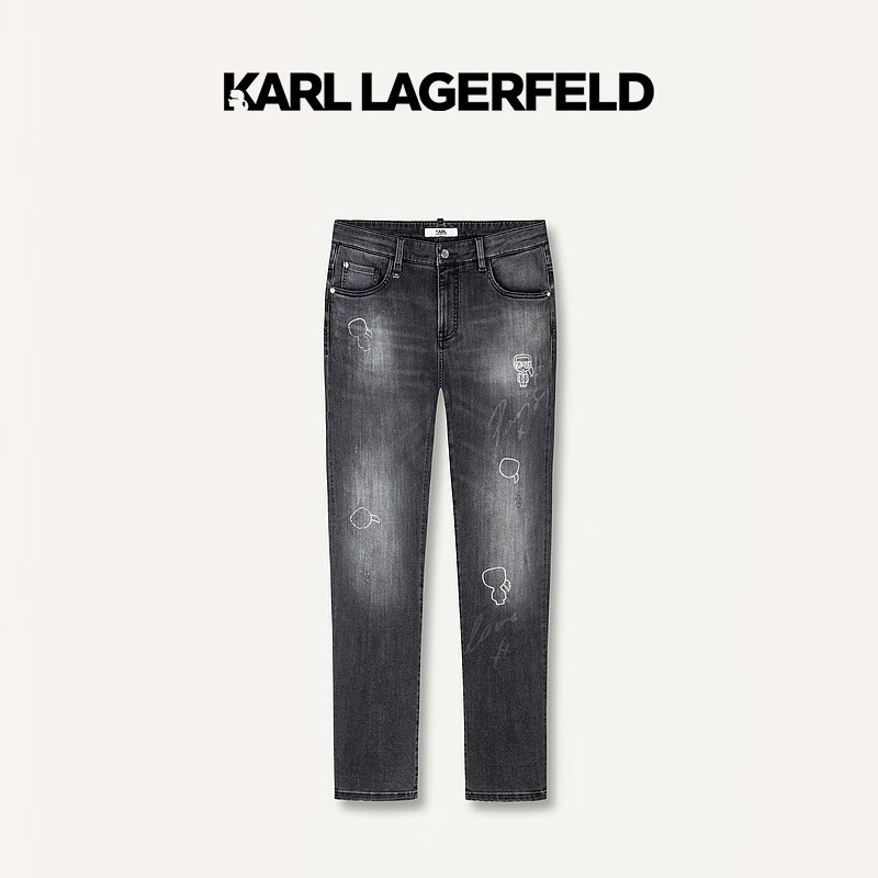 Karl Lagerfeld卡尔拉格斐轻奢老佛爷男装 2024夏款KL钉珠休闲牛仔裤长裤 灰色 33