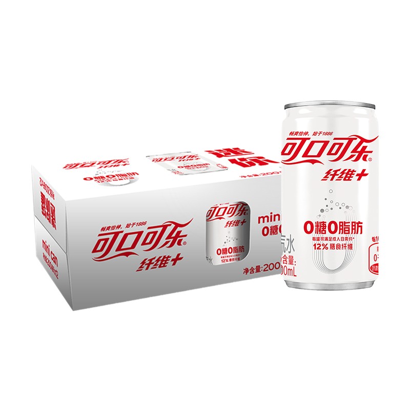 可口可乐（Coca-Cola）纤维+无糖零热量 汽水 碳酸饮料 200ml*12罐 整箱装