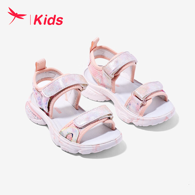 红蜻蜓儿童24夏季童鞋女童时尚休闲中大童沙滩凉鞋 粉色 30码