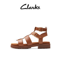 Clarks 其樂 女鞋24夏季新款鏤空綁帶低跟緩震羅馬涼鞋