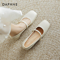 DAPHNE 达芙妮 玛丽珍女鞋高跟鞋女夏新中式配旗袍鞋白色珍珠法式粗跟单鞋