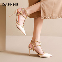 DAPHNE 達芙妮 鉚釘高跟鞋女細跟2024春季新款鏤空名媛風單鞋法式包頭涼鞋