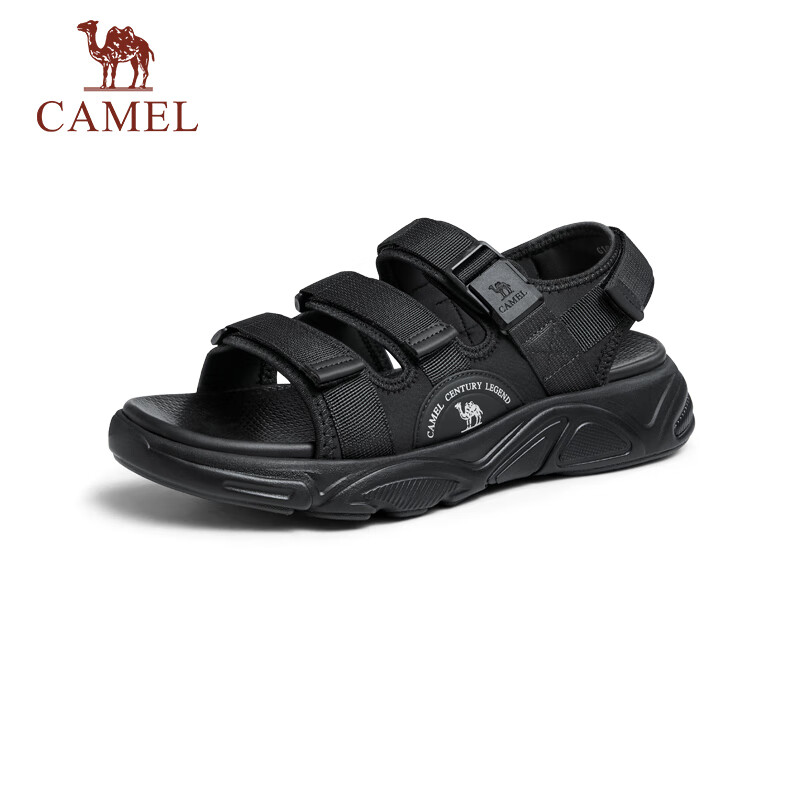 骆驼（CAMEL）户外运动厚底魔术贴休闲沙滩鞋凉鞋男士 G14M220643 黑色 41 