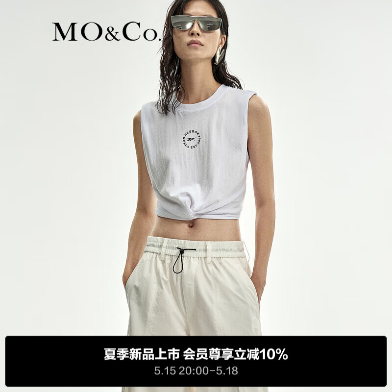 MO&Co.Reebok联名系列2024夏捏褶短款宽肩无袖T恤MBD2TEE045 漂白色 XS/155