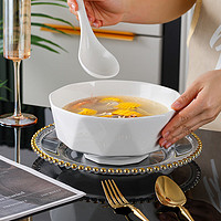 洁雅杰陶瓷汤碗大号家用大面碗釉下彩8英寸大碗汤盆2只装 竖纹白色 纯白
