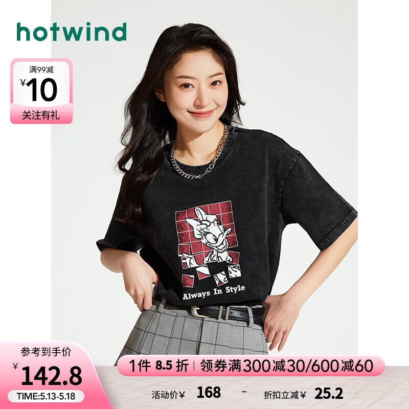 热风（Hotwind）短袖t恤女2024年夏季新款女士米奇家族系列休闲亲肤通勤短T 01
