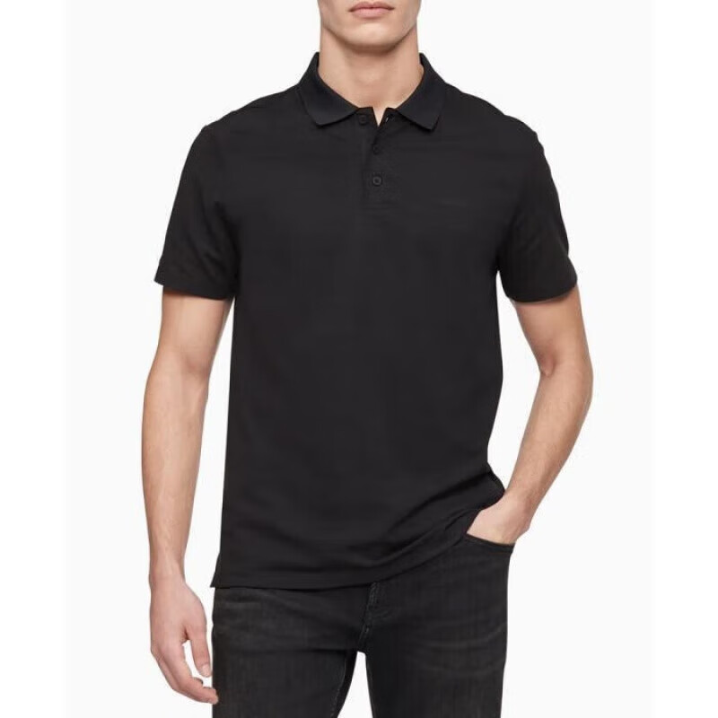 Calvin Klein男士Polo衫短袖吸汗棉质混纺上衣日常12 Black XL