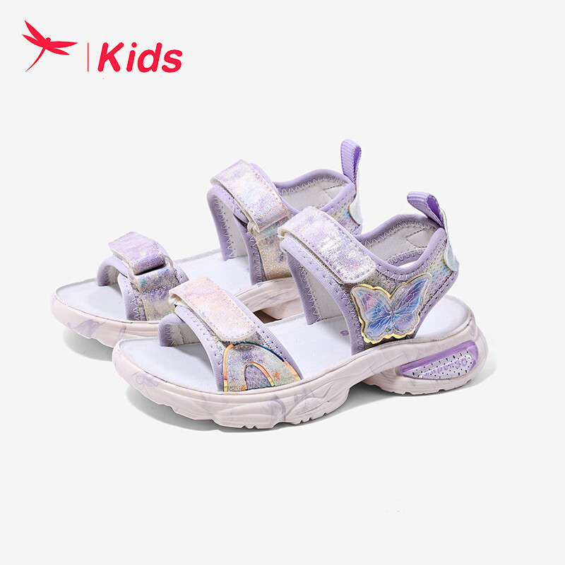 红蜻蜓儿童24夏季童鞋女童时尚休闲中大童沙滩凉鞋 紫色 28码 28（内长17.9脚长17.3）