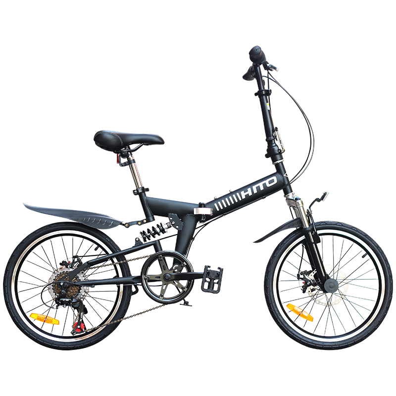 HITO 德国品牌 20寸折叠自行车超轻便携折叠车男女单车避震山地车 黑色