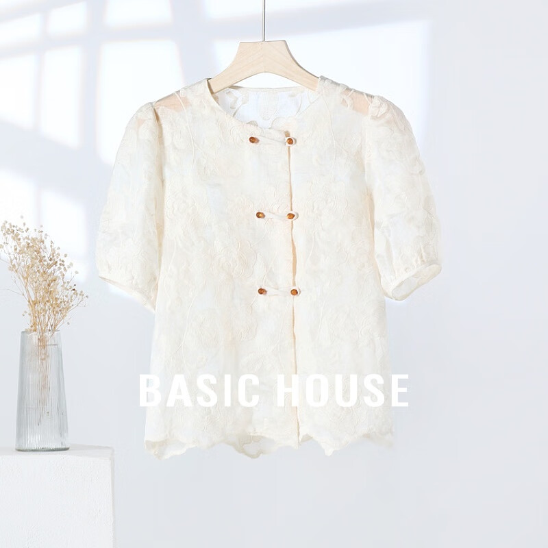 Basic House/百家好蕾丝气质衬衣时尚夏季衬衫-B0624B5F072 米色
