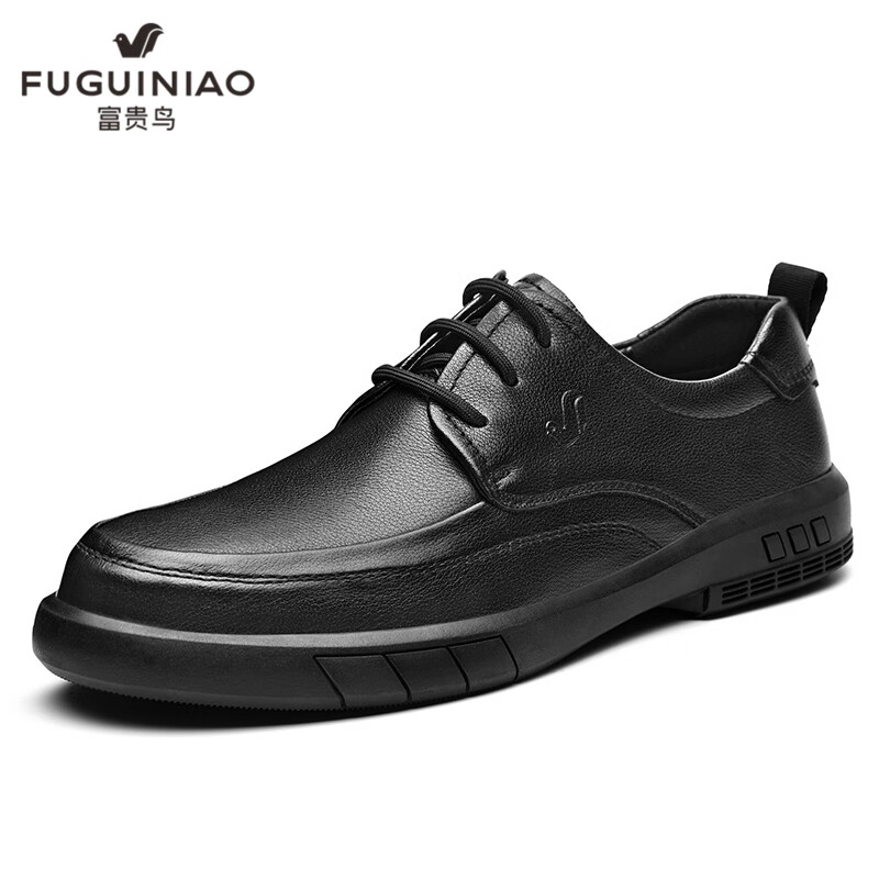 富贵鸟（FUGUINIAO）爸爸皮鞋真皮软底男士商务休闲男鞋正装鞋 黑色 250(40) 