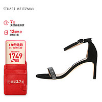 STUART WEITZMAN 禮物SW女士NUNAKEDSTRAIGHT系列細高跟一字帶鉆飾涼鞋 黑色35