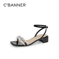 C.BANNER 千百度 女鞋2022夏季新款甜美一字帶涼鞋仙女風法式涼鞋