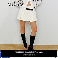 MO&Co.2024夏中低腰压褶牛仔裤裙裤短裤(附腰带)MBD2SOT028 牛仔白色 27/M