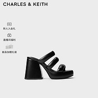 CHARLES&KEITH24夏防水台半拖粗跟厚底高跟凉鞋CK1-60580292 Black黑色 36