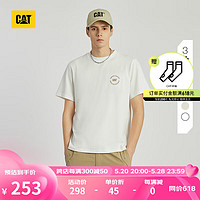 CAT卡特24春夏男士工装近似色绣花logo设计全棉美式复古宽松短袖 白色 2XL