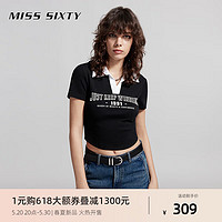 MISS SIXTY2024夏季T恤女撞色polo领短袖短款美式复古辣妹风 黑色 L