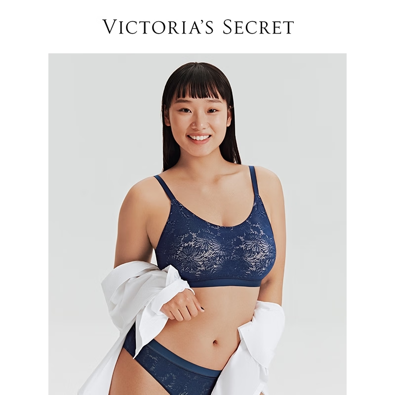 维多利亚的秘密（Victoria's Secret）Q弹软支撑果冻条小雏菊老花蕾丝返定杯薄杯无钢圈背心文胸Ⅲ 4X0K靛果蓝小雏菊 11210808 S