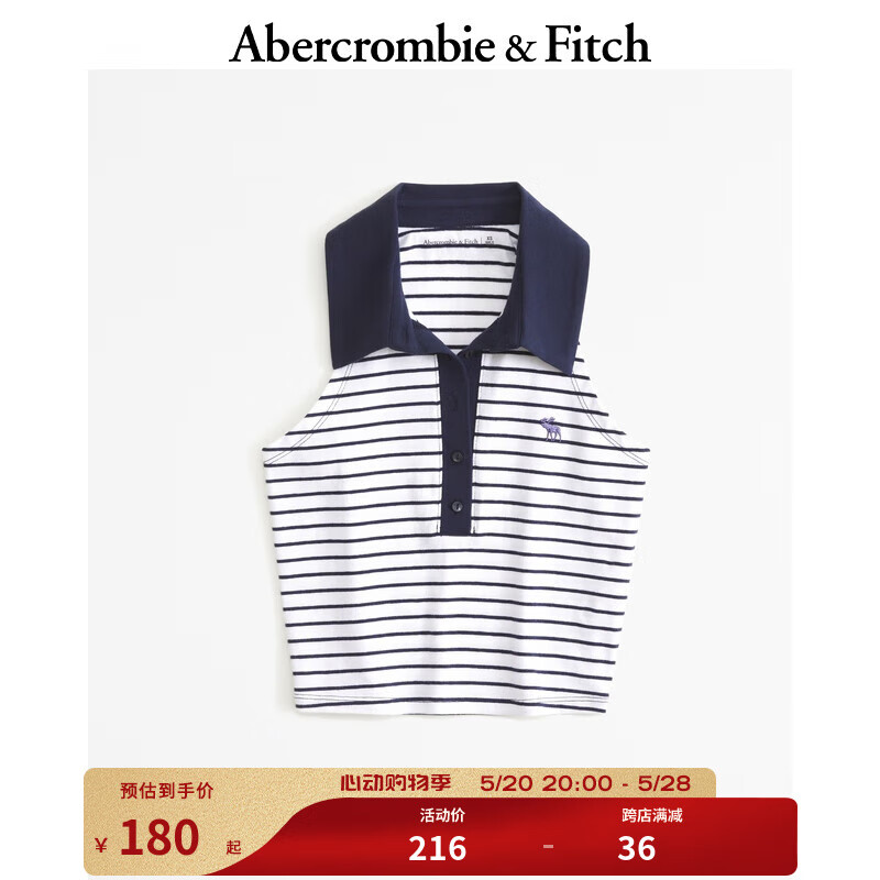 ABERCROMBIE & FITCH女装 24春夏新款修身美式小麋鹿短款Polo衫 KI139-4419 白色条纹 M(165/96A)