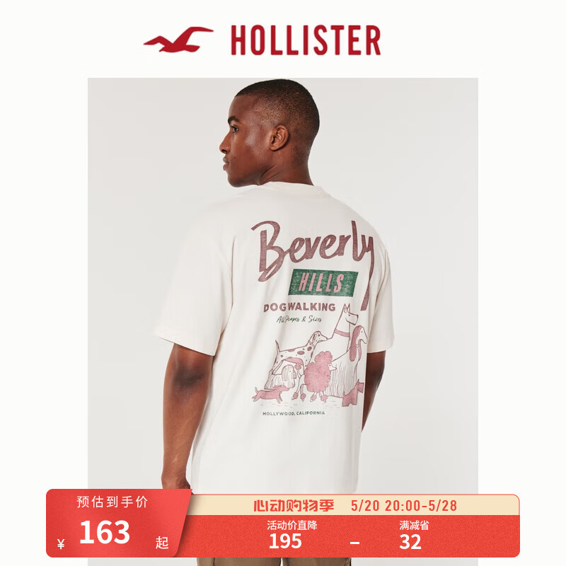 HOLLISTER24夏季美式宽松短款图案短袖T恤男女KI323-4042 乳白色 XS(170/84A)