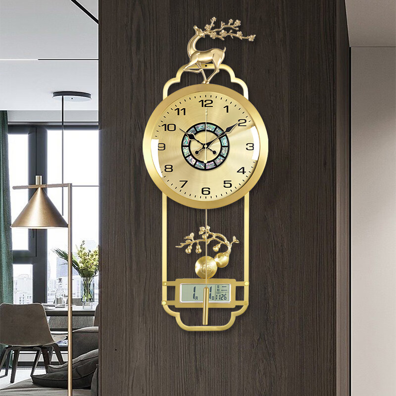 汉时（Hense）铜挂钟新中式客厅轻奢高档时钟创意挂墙挂表石英钟表87cmHP2089