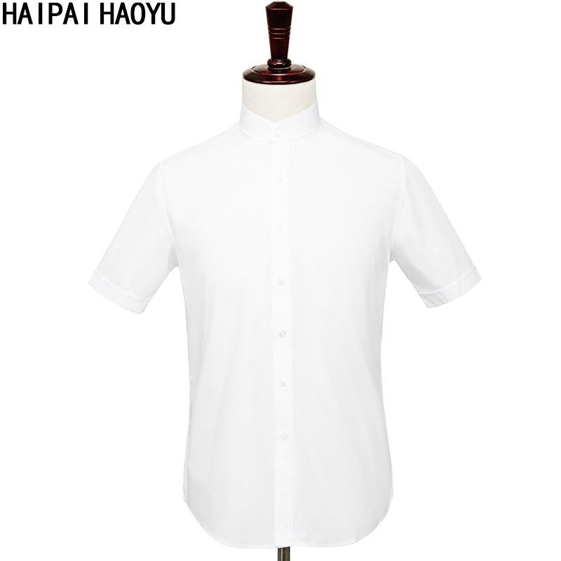 HAIPAIHAOYU 立领短袖衬衫男白色商务休闲柔顺透气衬衣 4052白色 XL/41